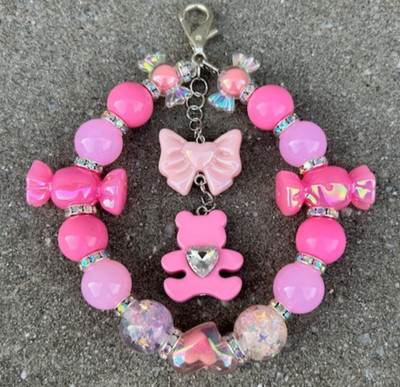 Glowing Beaded Keychain, Bag Charm, Purse Charm, Bag Clip - Valentine's Day