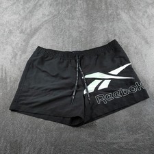 Reebok Shorts Mens XL Black Swim Gym Running Sportswear Spellout Logo Mesh Lined