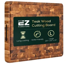 Teak Wood Cutting Board 20" x 15" x 1.5" End Grain with Juice Groove