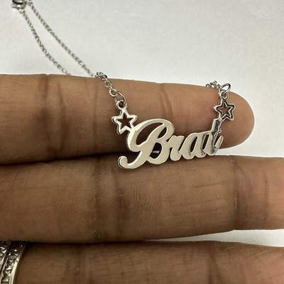 Brat Nameplate Necklace Silver Tone Y2K Adjustable Chain Link 16.5''