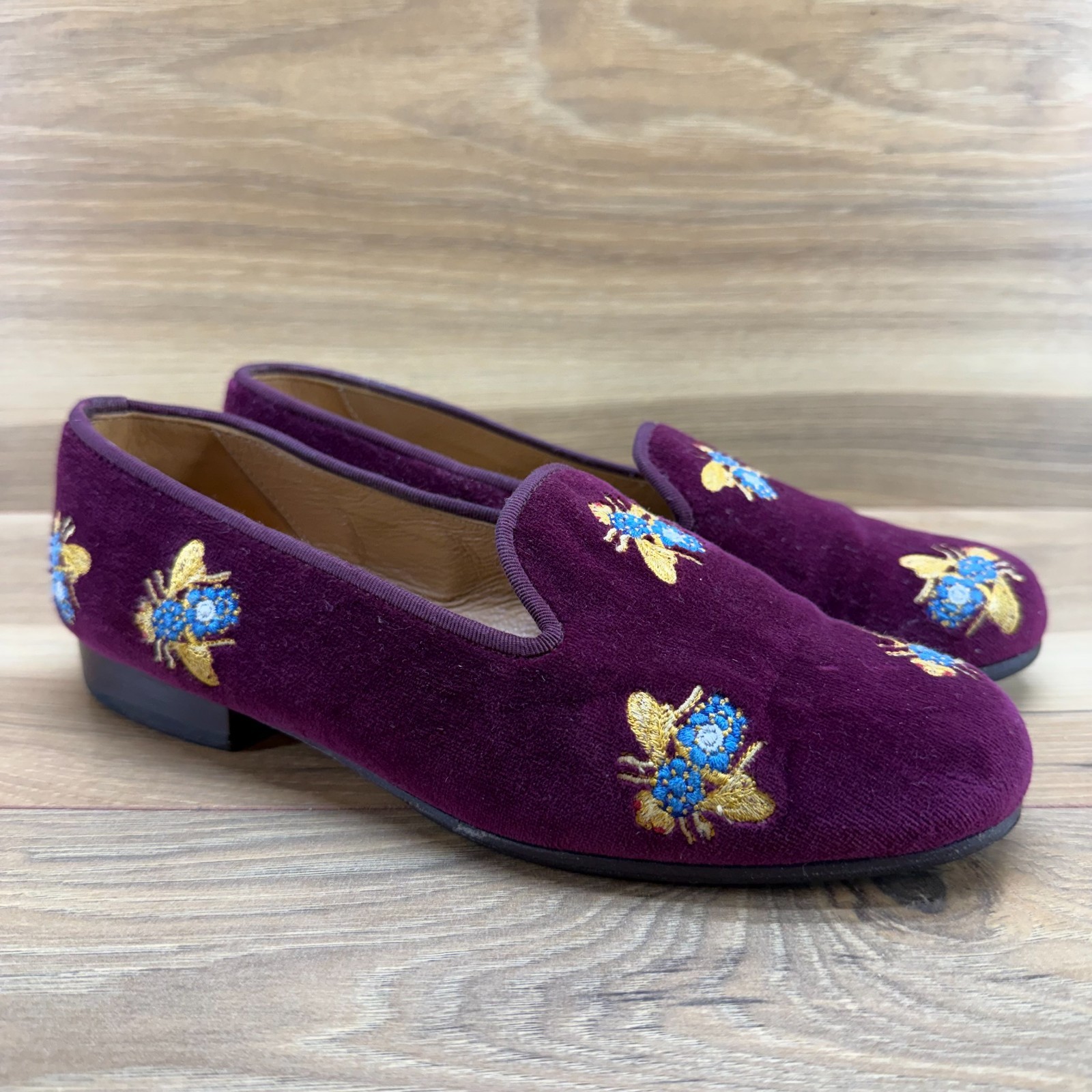 Stubbs & Wootton Bee Loafers Womens 6 Purple Velvet Flats