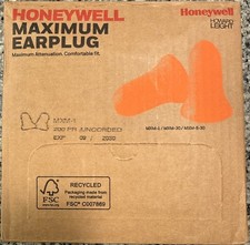 Honeywell Maximum Disposable Earplugs Box, 200 Pair, Orange, Uncorded, NEW!