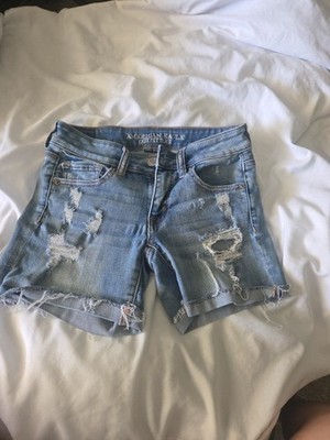 American Eagle Super Stretch Jean Shorts Women's Size 2 Distressed Whisker Cuff