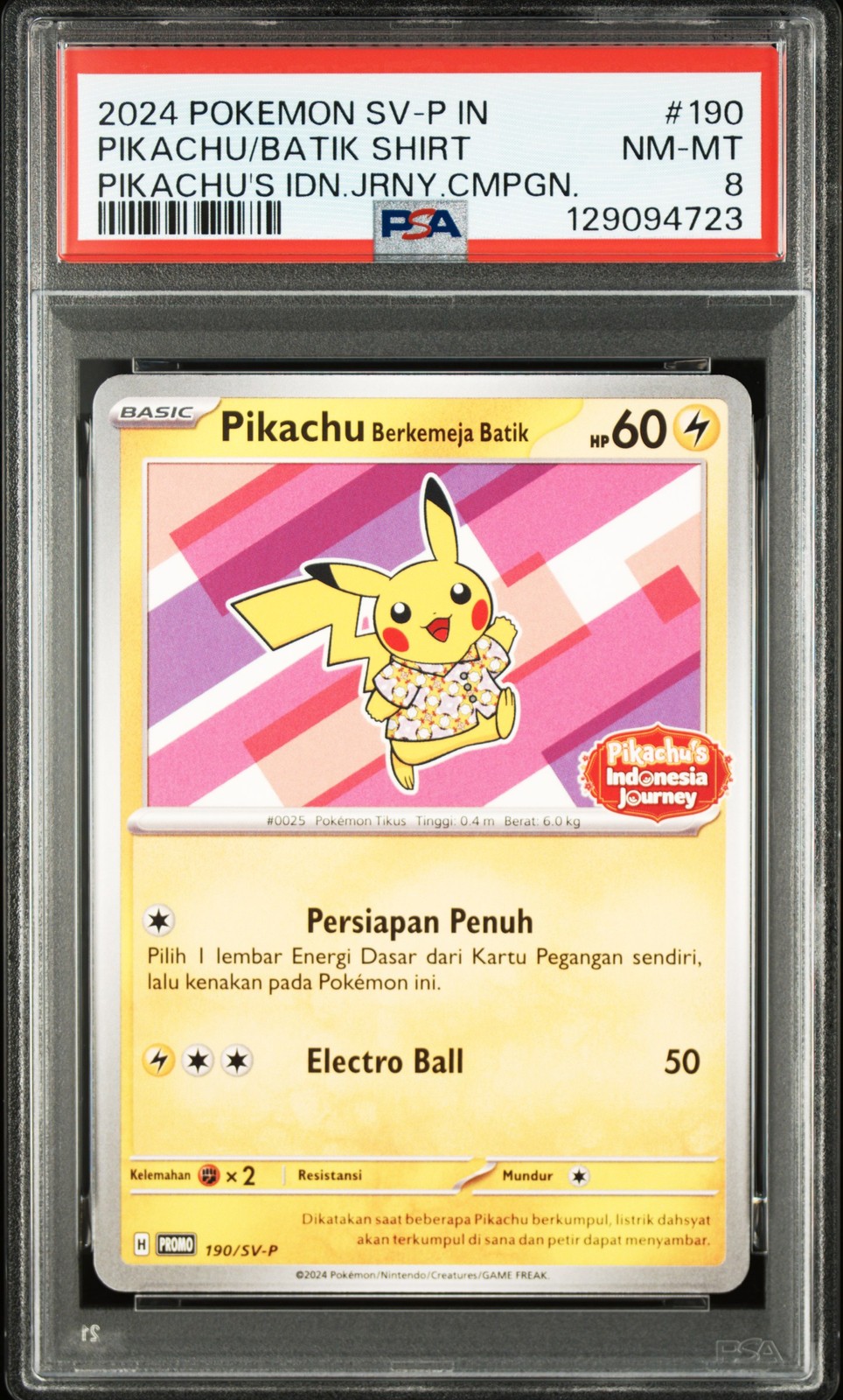 Pikachu In Batik Shirt 190 Pikachu's Indonesia Journey Campaign Pokemon PSA 8 view 1