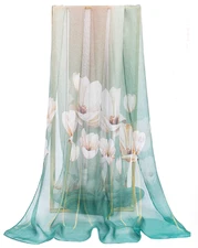 100% Silk large Scarf Women neckerchief Shawl Wrap floral green coffee MY206-33