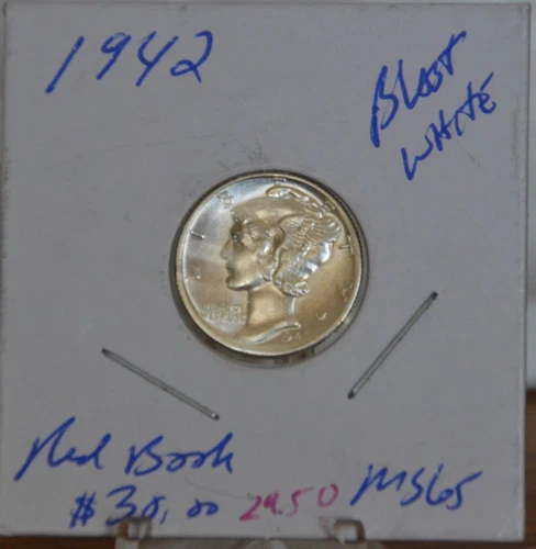 1942 Mercury Dimes 90% Silver Uncirculated Blast White