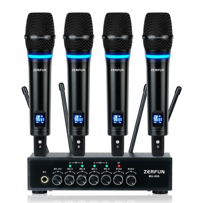 Pro Rechargeable Wireless Microphone System 4 Channel, UHF Metal Handheld Wir...
