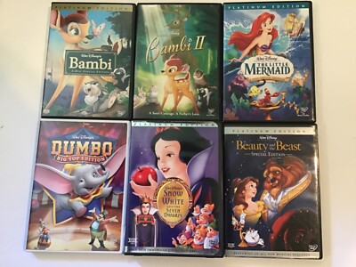 Lot of 6 DVD s Walt Disney Bambi 1 & 2, The Little Mermaid, Dumbo, Snow White & 