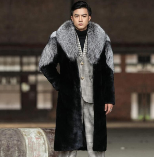 Winter Men Faux Wolf Fur Coat Warm Eco 