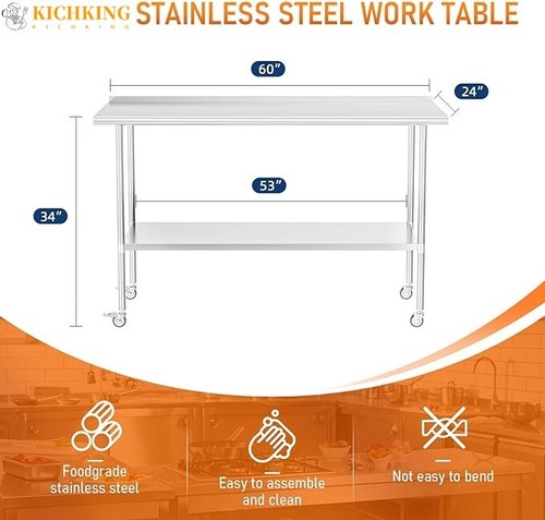 Stainless Steel Kitchen Restaurant Work Prep Table w/ Backsplash & Casters NSF - Picture 31 of 64