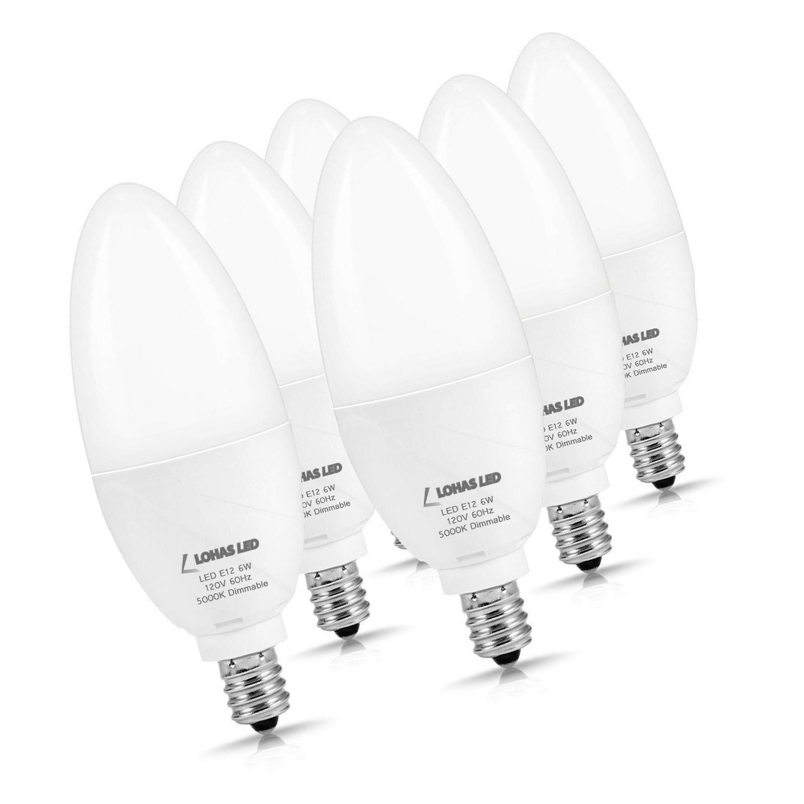 Lohas E12 Candelabra Led Bulb Dimmable Daylight White 5000k 6w
