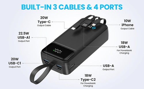 ZYRON 27000mAh Power Bank USB-C Fast Charging Portable Charger Builtin Cables - Picture 11 of 39