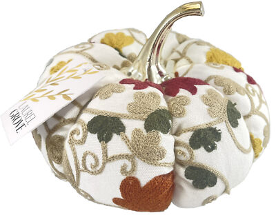 Autumn Fall Thanksgiving Pillow Pumpkin Decorative w/ Silver Stem Laurel Grove