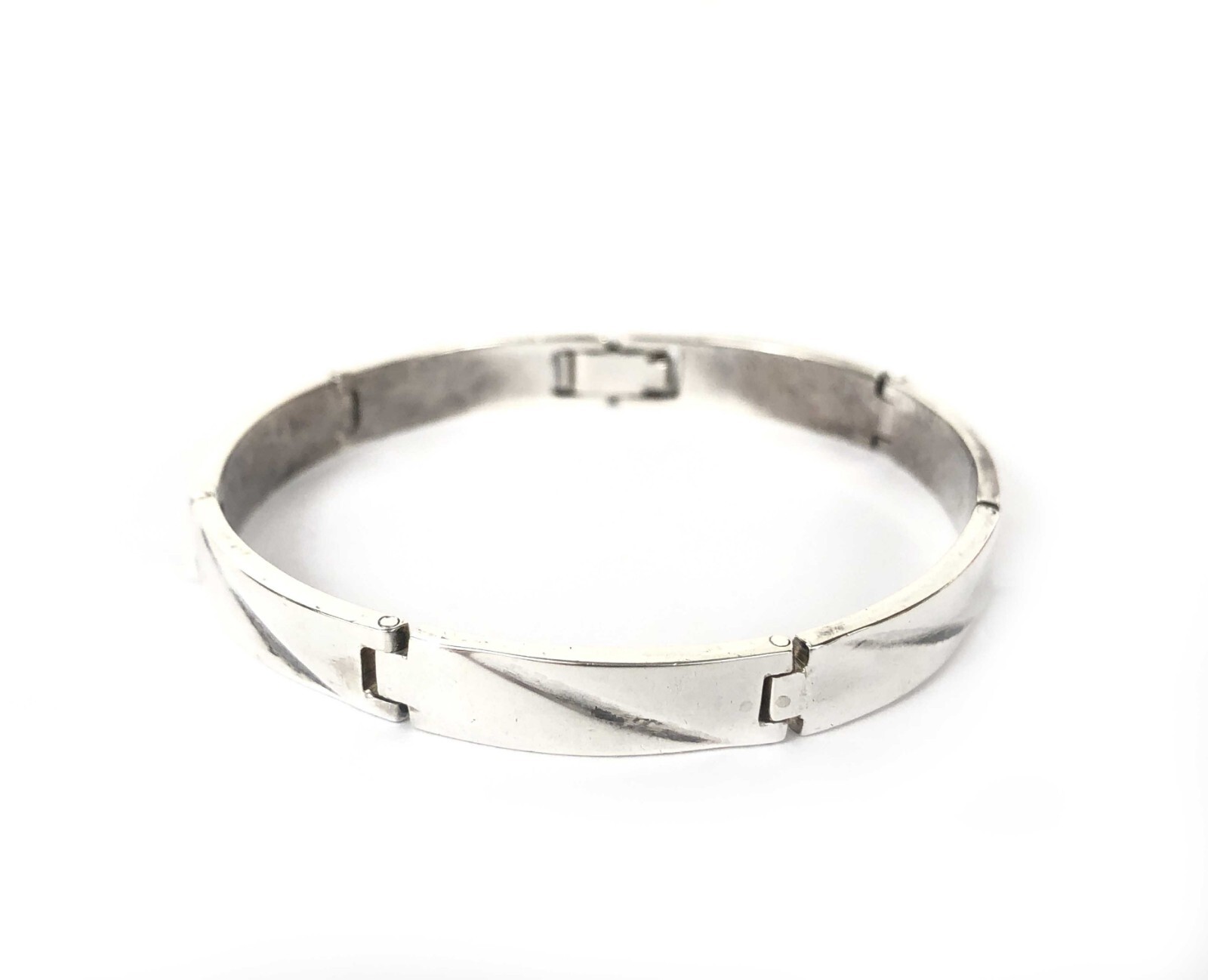 Slash Bar Link Solid Fine Silver 950 Foldover Clasp Bracelet 6.25