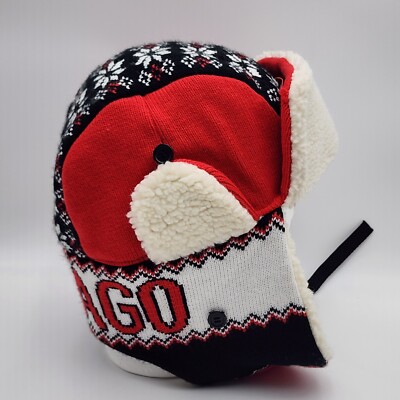 Chicago City Knit Trapper Aviator Fleece Ear Flap Red Black  Winter Hat Unisex