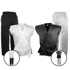 Karate Sleeveless Uniform Gi, Martial Arts Black White Taekwondo Demo Team
