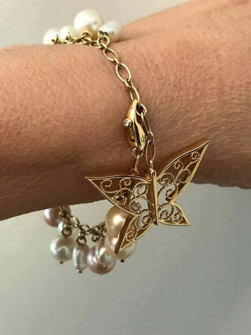 H STERN 18K PEARL BUTTERFLY CHARM BRACELET NEIMAN MAR… Gem