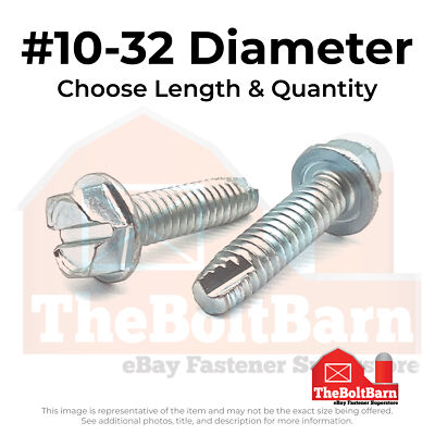 #10-32 Slotted Hex Washer Type T Thread Cutting Screws Zinc (Pick Length&Qty)