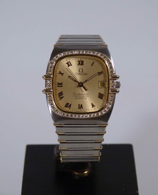 sö1/1  vintage OMEGA Constellation Quarz Armbanduhr  Diamant-Lünette  Box