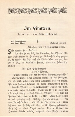 O. Behrend: In Darkness Novella Original from 1900, with 4 Images by A. Forest