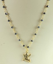 Gunmetal Crystal Bead Necklace Chain with Angel Handcrafted