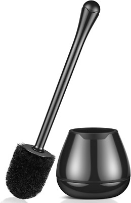 Toilet Brush and Holder Set with Long Handle, Plastic, Drip-Proof Design