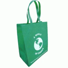 Reusable Shopping Bag, Eco-Friendly, 13" x 7" x 16", Green, Printed "A World of