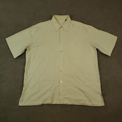 Tori Richard Shirt Mens Large Beige Palm Tree Button Up 100% Silk Casual