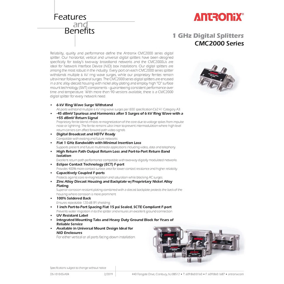 Antronix High Performance 2-Way Cable TV Splitter CMC2002H OTA Coaxial 5-1002M - Image 3 of 4