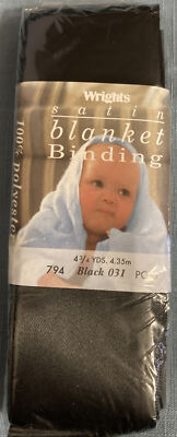 Wrights ~ (PC794-031) - Satin Blanket Binding - Black, 4.75 Yd, 2'' wide