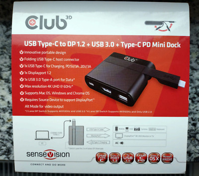 Club 3D USB Type-C zu Displayport 1.2 + USB3.0 + Type-C PD MiniDock/Adapter
