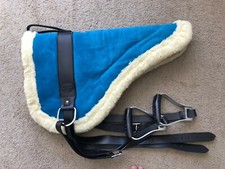 Western Blue Suede Leather Bareback Saddle Pad with Stirrups Leather  Stirrups