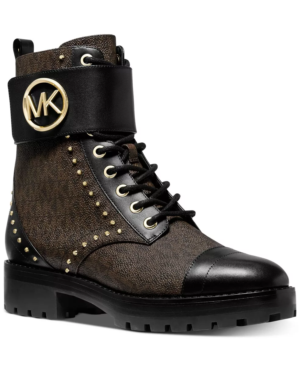 MICHAEL KORS TATUM ICONIC MK PRINT Studs COMBAT BIKER BOOTS I LOVE SHOES | eBay