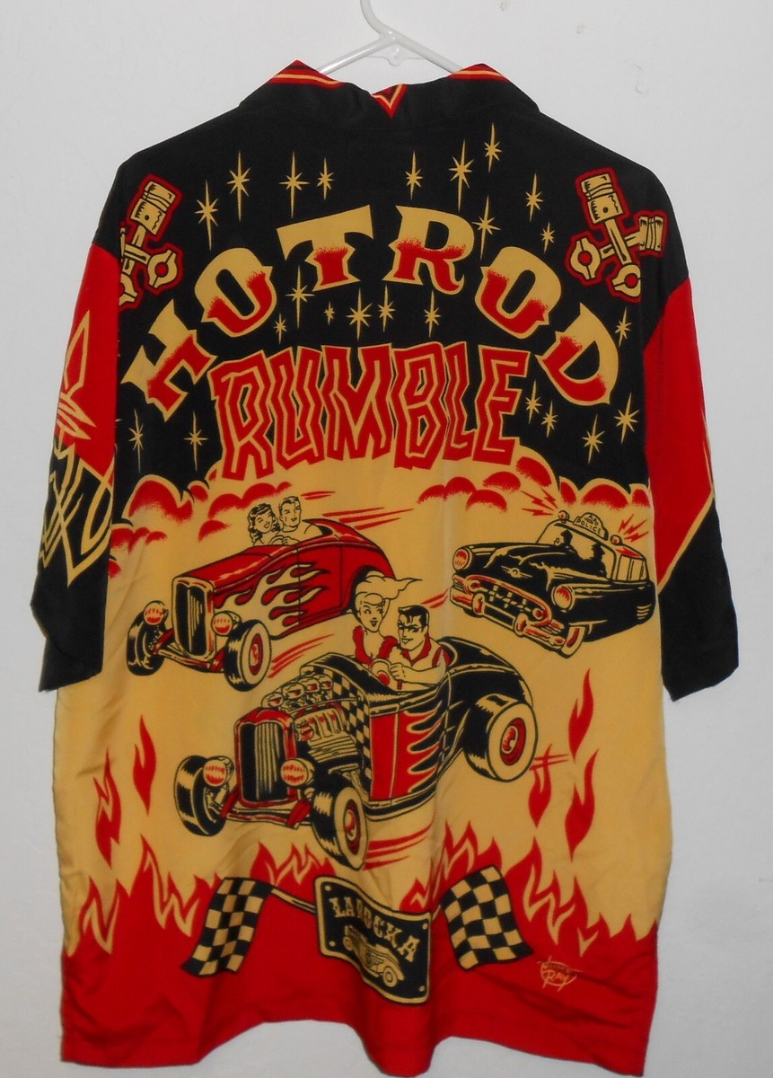 LA ROCKA LONDON HOT ROD RUMBLE 柄シャツ Vintage BC Ethic Men's LA ROCKA 'Hot Rod Rumble' Shirt HARD ROCK
