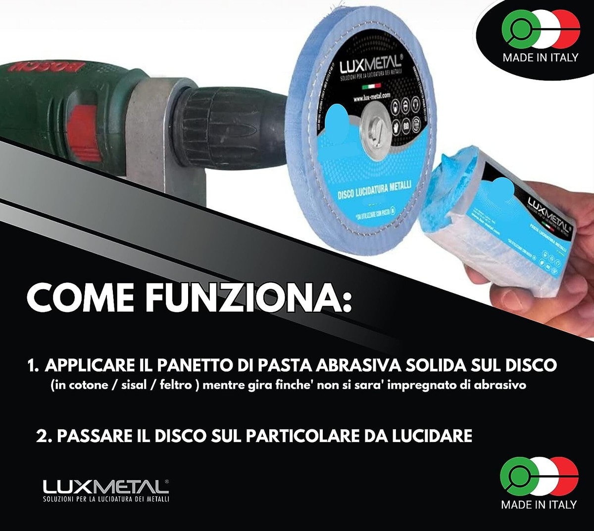 Kit 3 Disco Lucidatura 150 Mm FL-C-J Cotone Per Lucidare A Specchio Acciaio Inox Alluminio Metalli Per Trapano Mola 96499220 - Foto 3