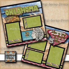 OKLAHOMA travel 2 premade scrapbook pages paper 12X12 digiscrap A0474