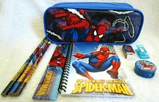Marvel Spiderman Blue Pencil Case Pouch and 7pc Stationary Set Combo-New VERS2