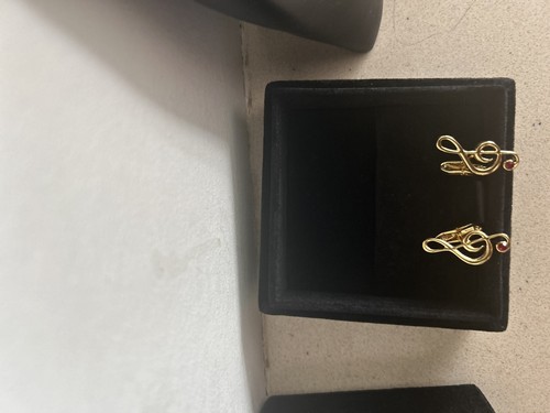 DOLCE & GABBANA Treble Clef Men Cufflinks for Shirt with Crystal Gold Red - Picture 8 of 13