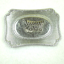 Vintage Western Style Covered Wagon Metal Belt Buckle Silver tone  brass tone