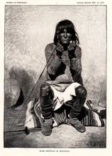 Antique Art print 1884 Ethnology Indian Moki method of Spinning making Yarn art