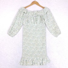 FOREVER 21 Floral Smocked Dress Women Small Off Shoulder Cottagecore Ruffle Mint