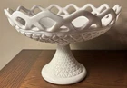 Vintage Imperial Milk Glass Lace Edge Open Pedestal Candy Dish