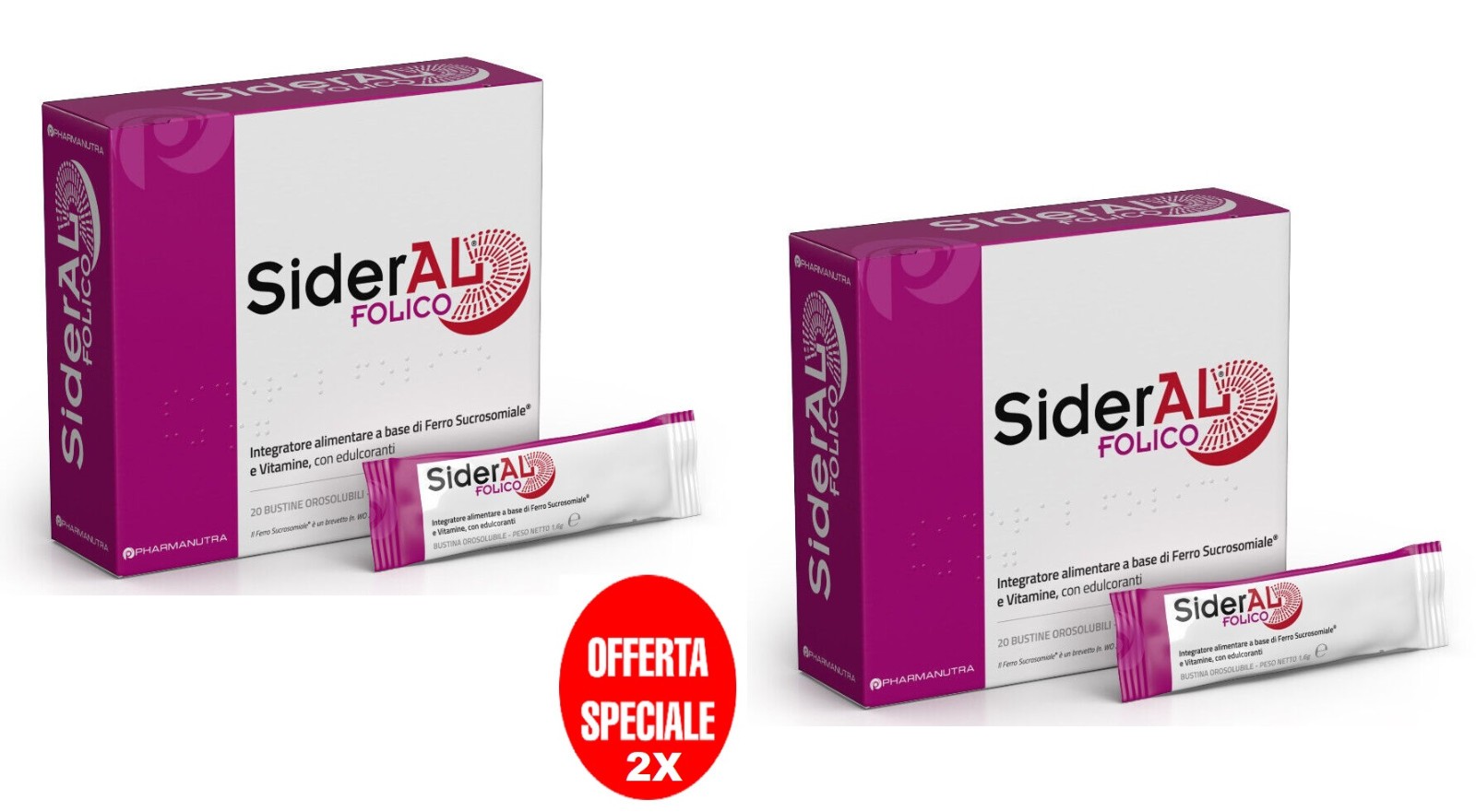 2X Sideral Folico 30 mg 40 Bustine - Ferro e Acido Folico in Offerta