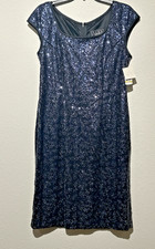 Alex Evenings Woman Navy Sequin Lace Cocktail Dress Size 14 new!