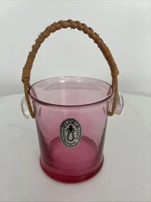 Vintage Handblown Pilgrim Glass Cranberry Mini Ice Bucket With Straw Handle