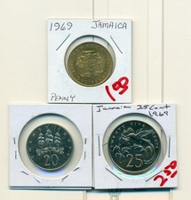 Show Inv - 3 AU-UNC COINS from JAMAICA - 1 PENNY and 20 & 25 CENTS (ALL 1969)