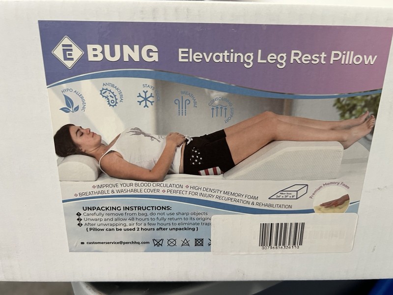 BUNG Leg Elevation Pillow 24in Memory Foam White Hypoallergenic Washable Cover