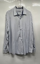 Tasso Elba Mens Blue White Plaid Long Sleeve Collared Dress Shirt Size XL