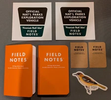 Field Notes 2x orange waterproof notebooks National Parks 2x decals 3x stickers