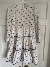 Pink Chicken Horse Dress Girls Size 12 100% Cotton Long Sleeve